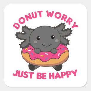 Cute Axolotl Funny Animals In Doughnut Pink Square Square Sticker