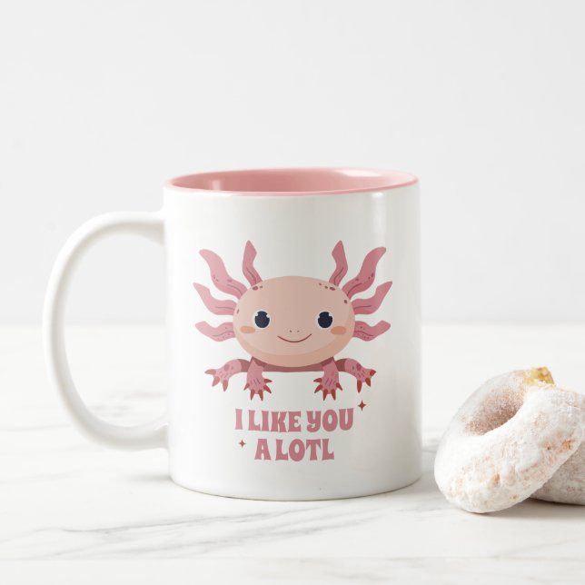 Cute Axolotl Funny Pun Modern Animal Lover Two-Tone Coffee Mug (With Donut)
