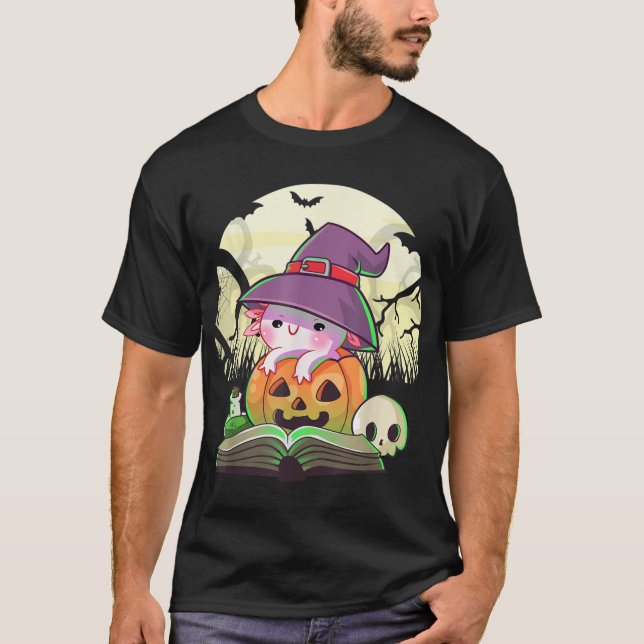 Cute Axolotl Halloween Costume Pumpkin Pastel Goth T-Shirt (Front)