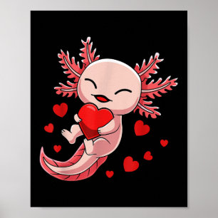Cute Axolotl Heart Valentines Day For Girls Kids  Poster