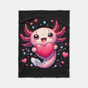 Cute Axolotl Heart Valentines Day For Girls Kids V Fleece Blanket