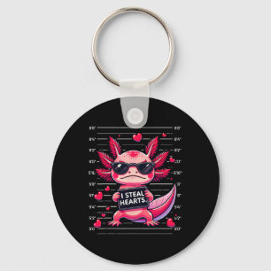 Cute Axolotl I Steal Hearts Mugshot Funny Valentin Keychain