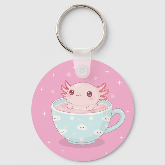 Cute axolotl in a cup keychain (Front)
