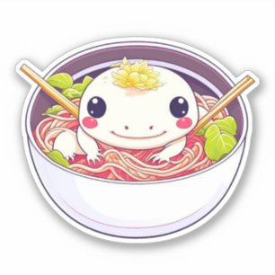 Cute Axolotl in Bowl of Ramen Soup