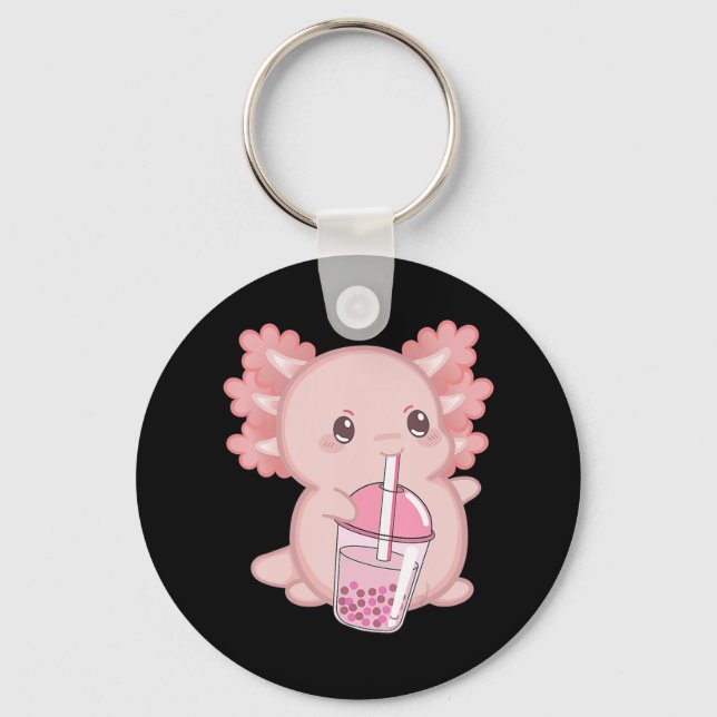Cute Axolotl Japanese Strawberry Milk Anime Pink K Keychain (Front)