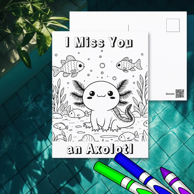 Cute Axolotl | Kid's Colouring Page  Postcard (Creator Uploaded)