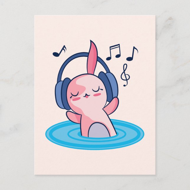 Cute Axolotl Listening To Music Postcard (Front)