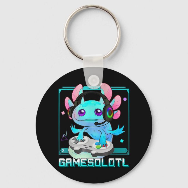 Cute Axolotl Lover Gamesalotl Gaming Axolotl Kids  Keychain (Front)