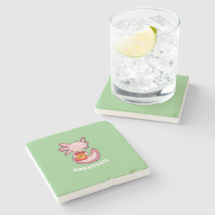 Cute Axolotl Lover Snaxolotl Kawaii Axolotl Food Stone Coaster