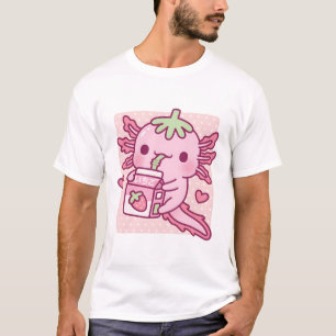 Cute Axolotl Loves Japanese Strawberry Milk  T-Shirt