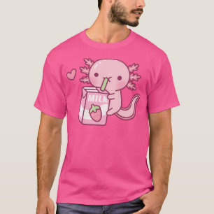 Cute Axolotl Loves Strawberry Milk Doodle T-Shirt