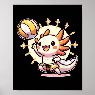 Cute Axolotl Meets Beach Volleyball Sports Enthusi Poster