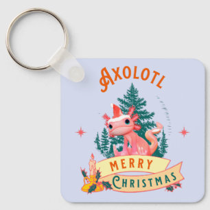 Cute Axolotl Merry Christmas Holiday Art Keychain