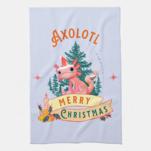 Cute Axolotl Merry Christmas Holiday Art Kitchen Towel