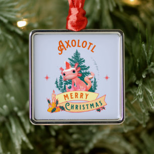 Cute Axolotl Merry Christmas Holiday Art Metal Ornament