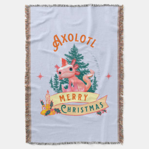 Cute Axolotl Merry Christmas Holiday Art Throw Blanket