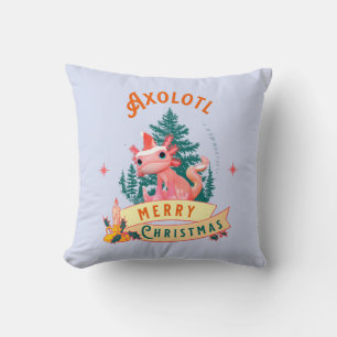 Cute Axolotl Merry Christmas Holiday Art Throw Pillow