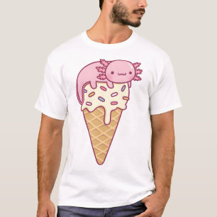 Cute Axolotl On Vanilla Ice Cream Cone T-Shirt