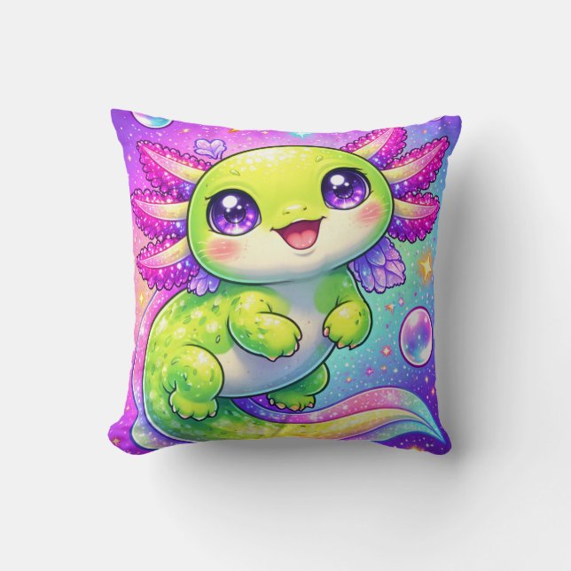 Cute Axolotl Pastel Fantasy Kawaii Creature Art Throw Pillow (Front)