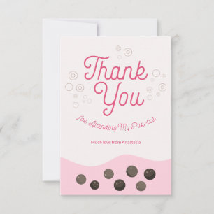 Cute Axolotl Pink Boba Tea Par-tea Kids Thank You Card