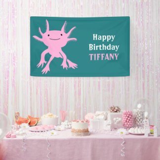 Cute Axolotl Pink Salamander Birthday Party Banner