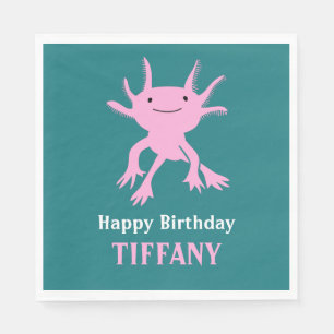 Cute Axolotl Pink Salamander Birthday Party Napkin