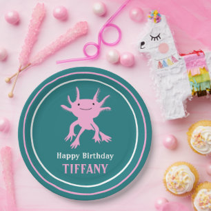 Cute Axolotl Pink Salamander Birthday Party Paper Plate