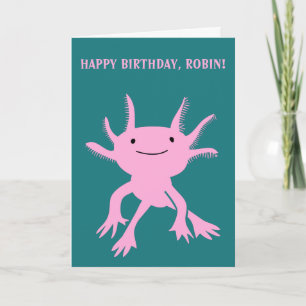 Cute Axolotl Pink Salamander Personalized Birthday Card