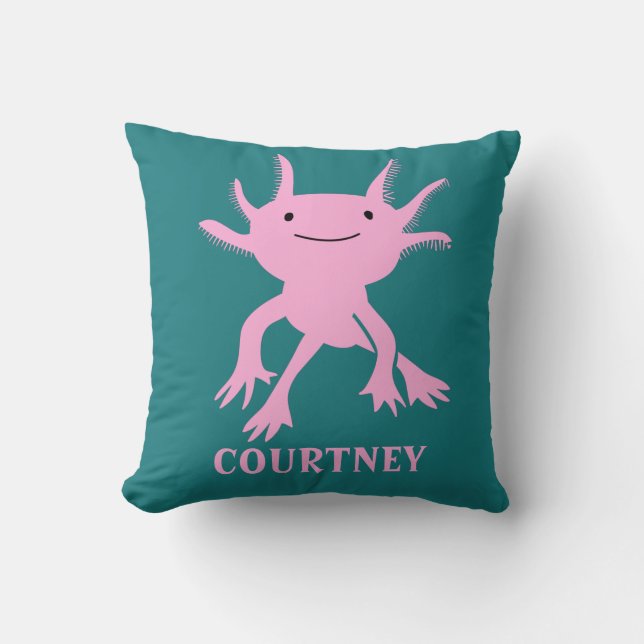 Cute Axolotl Pink Salamander Personalized Throw Pillow (Front)