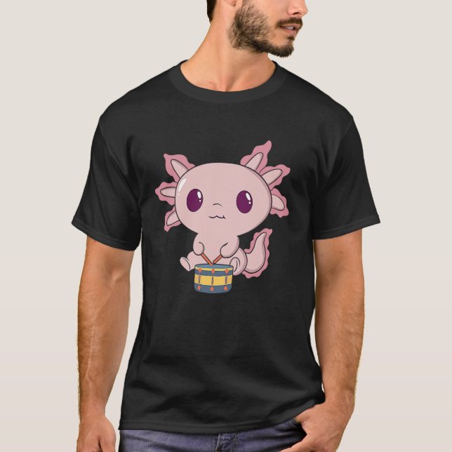 Cute Axolotl Playing Snare Percussion  Snare Drumm T-Shirt (Front)