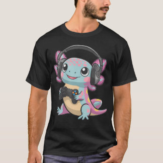 Cute Axolotl Playing Video Games Funny Gaming Axol T-Shirt