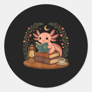 Cute Axolotl Reading Books Cozy Bookworm Classic Round Sticker