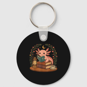 Cute Axolotl Reading Books Cozy Bookworm Keychain