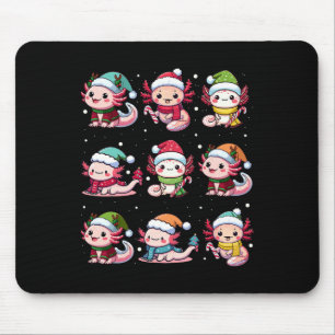 Cute Axolotl Santa Hat Xmas Lights Japanese Christ Mouse Pad
