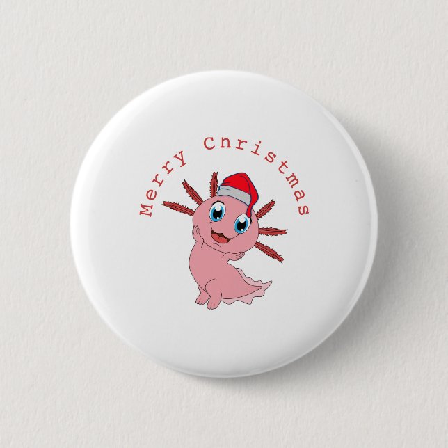 Cute Axolotl Santa Merry Christmas  2 Inch Round Button (Front)