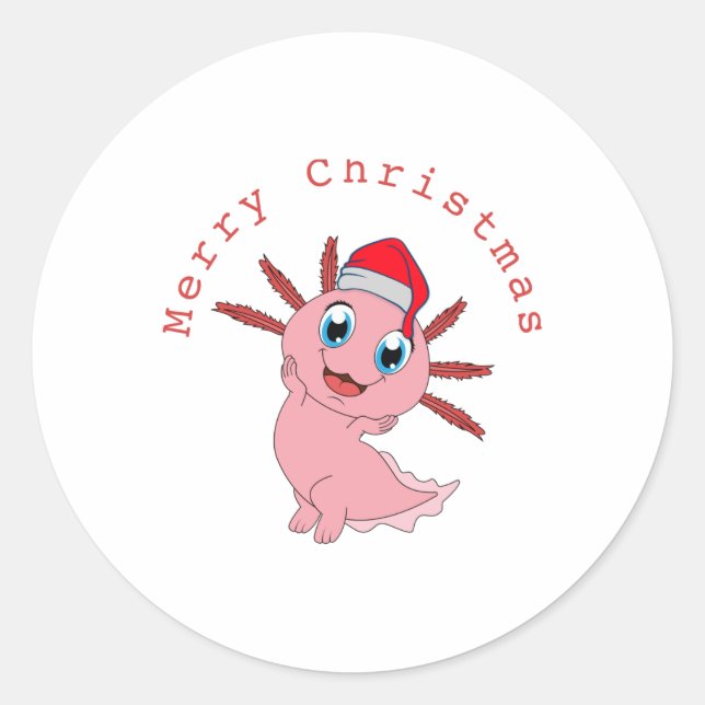 Cute Axolotl Santa Merry Christmas  Classic Round Sticker (Front)