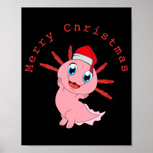 Cute Axolotl Santa Merry Christmas T Shirt  Poster