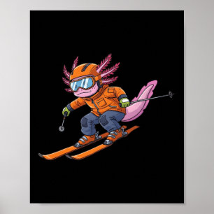 Cute Axolotl Skiing  Poster