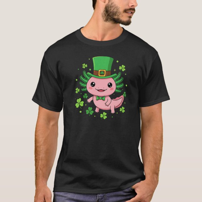 ​Cute Axolotl St Patrick's Day Art T-Shirt (Front)