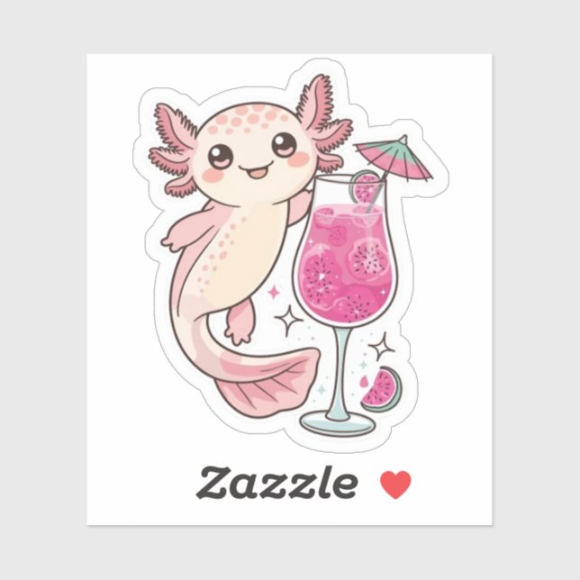 Cute Axolotl Sticker - Dragon Fruit Spritzer (Sheet)