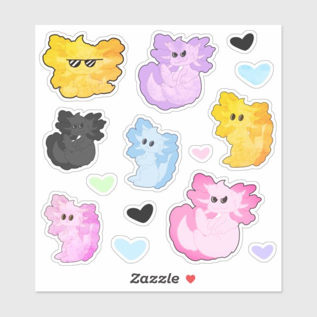 Cute Axolotl Stickers (Sheet)