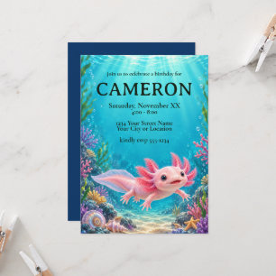 Cute Axolotl Underwater Kids Birthday Party Invitation