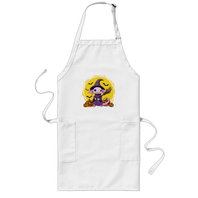 Cute Axolotl Witch Halloween Long Apron (Front)