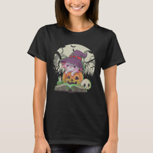 Cute Axolotl Witch Reading Book Pumpkin Halloween T-Shirt