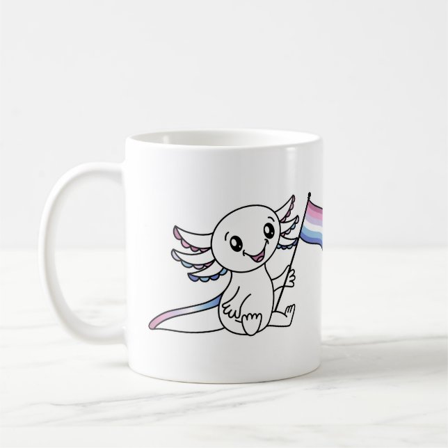 Cute Axolotl with Bigender Pride Flag LGBTQ+ Coffee Mug (Left)