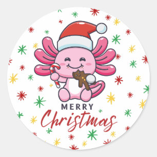 Cute Axolotl with Santa Hat Kawaii Style Classic Round Sticker
