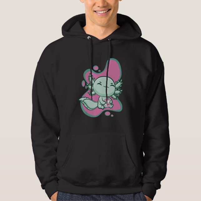 Cute Axolotl With Strawberry Milk And Bubble Tea B Hoodie (Front)