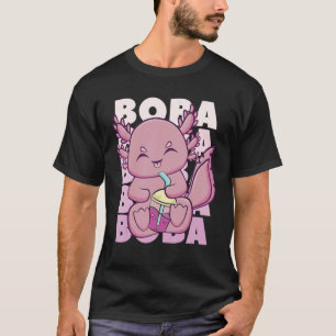 Cute Axolotl With Strawberry Milk Bubble Tea For B T-Shirt