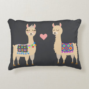 Cute Aztec Alpacas in Love Initial & Name Accent Pillow