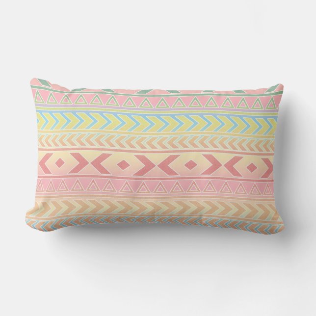 Cute Aztec Influenced Pattern in Pastel Colours Lumbar Pillow (Front)